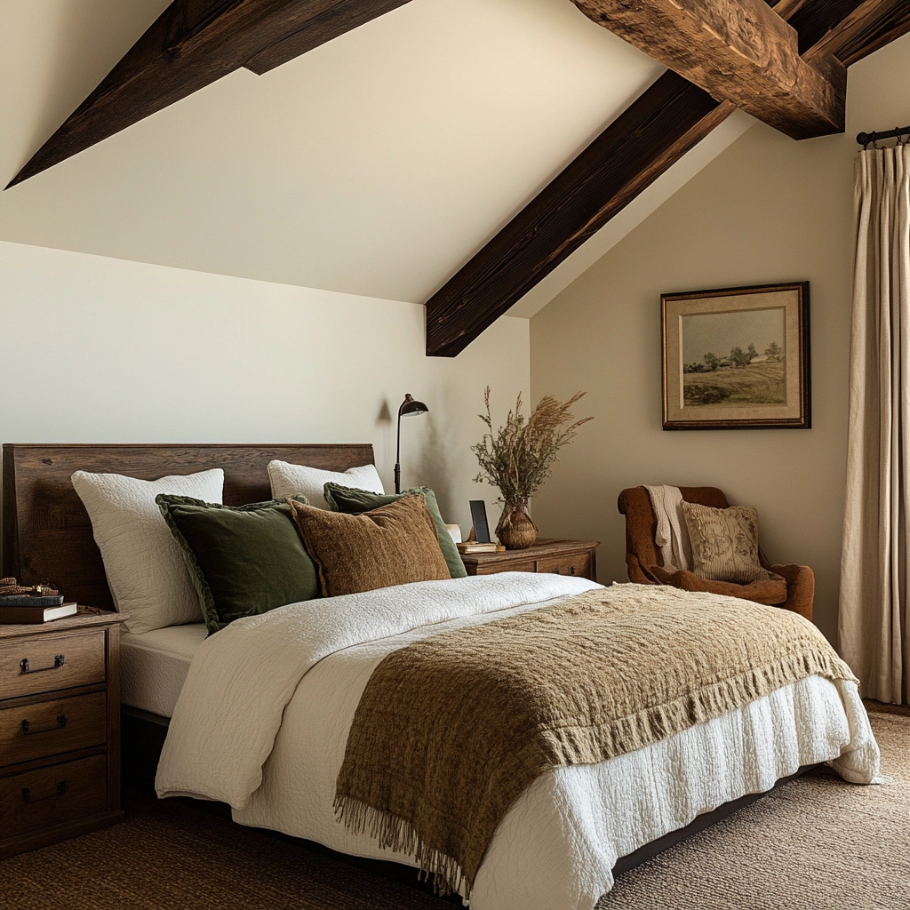 farmhouse bedroom with dark furniture 63