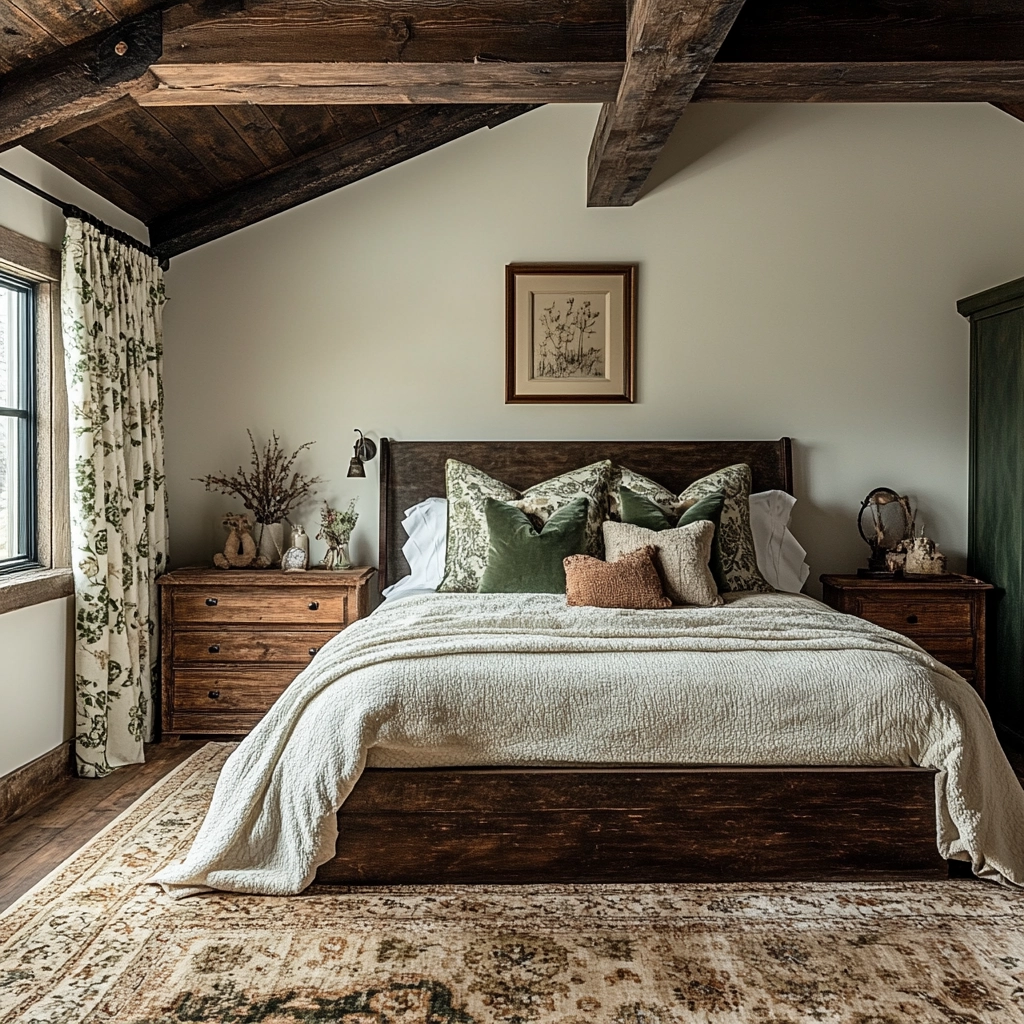farmhouse bedroom with dark furniture 64