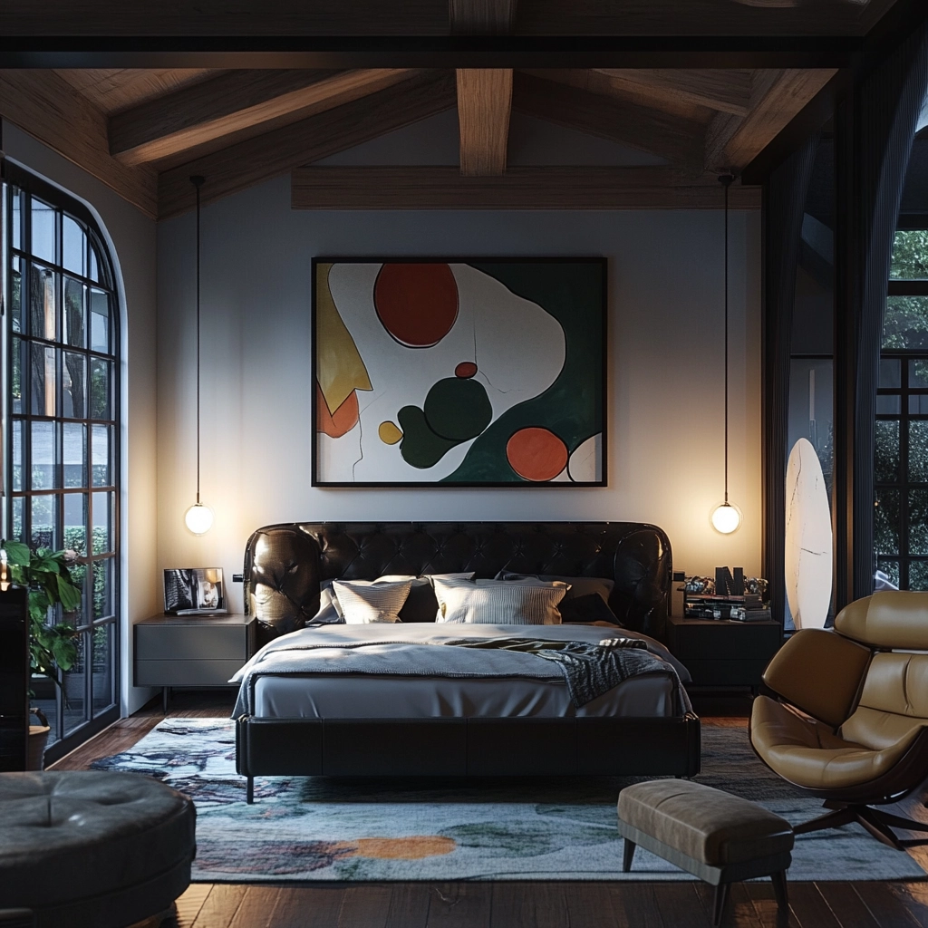 farmhouse bedroom with dark furniture 67