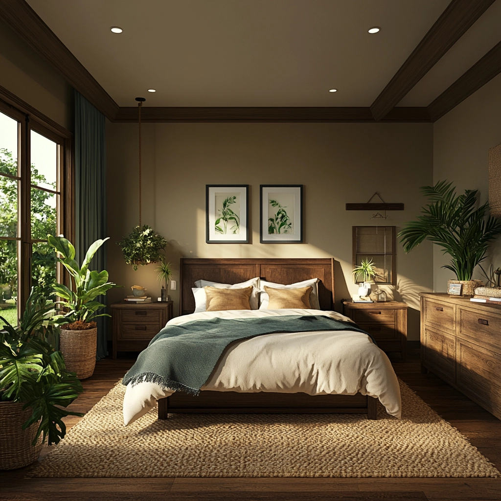 farmhouse bedroom with dark furniture 70