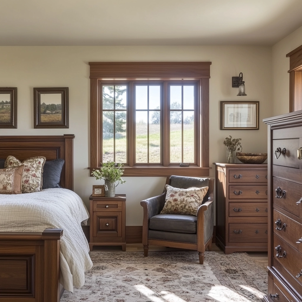 farmhouse bedroom with dark furniture 74