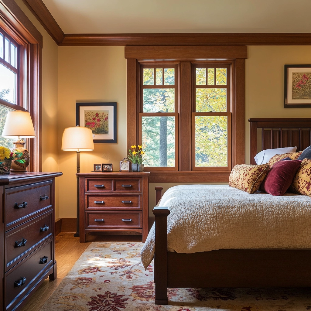 farmhouse bedroom with dark furniture 76