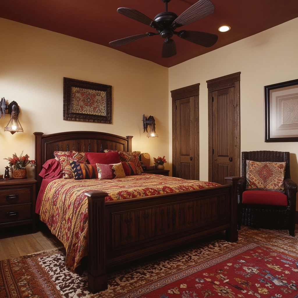 farmhouse bedroom with dark furniture 80