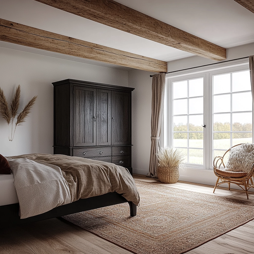 farmhouse bedroom with dark furniture 9