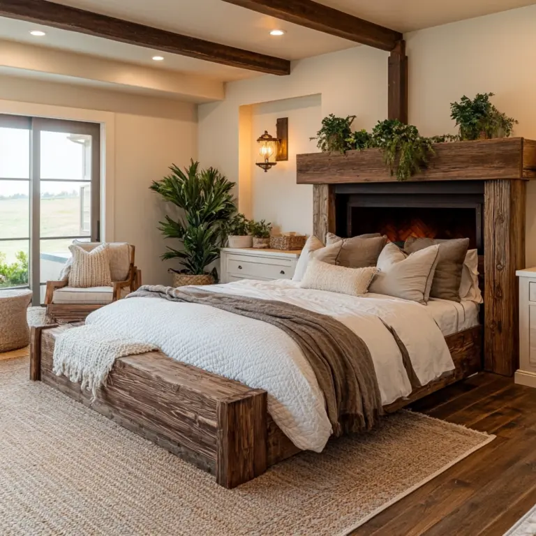 farmhouse bedroom with fireplace 1