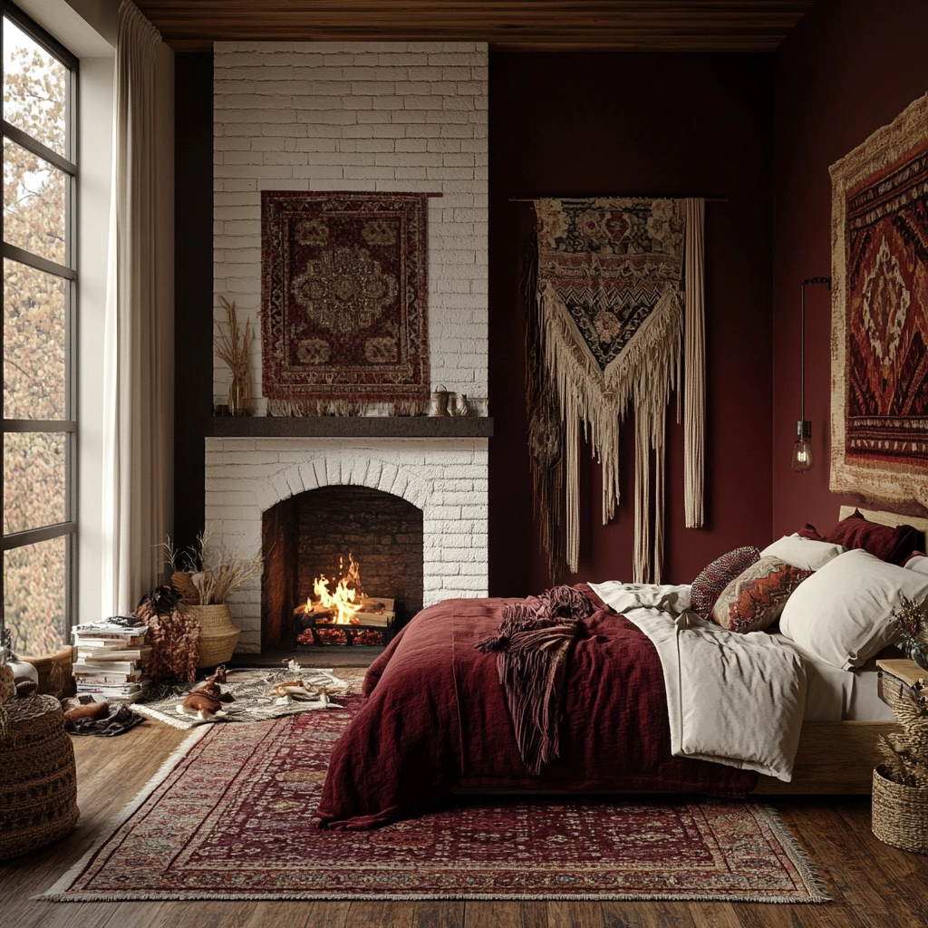 farmhouse bedroom with fireplace 13
