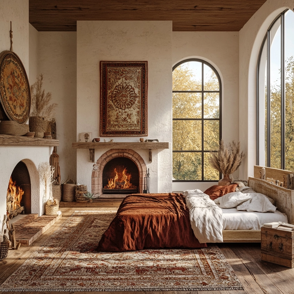 farmhouse bedroom with fireplace 14
