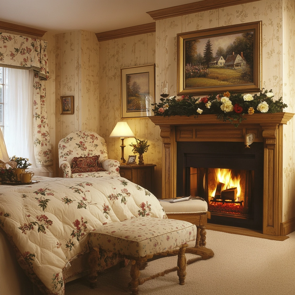 farmhouse bedroom with fireplace 17