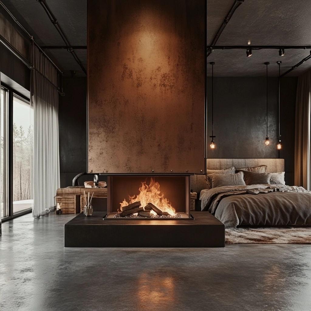 farmhouse bedroom with fireplace 23