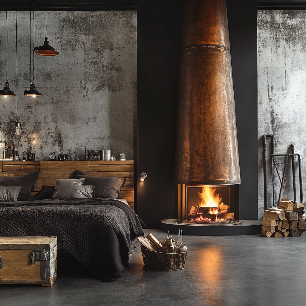 farmhouse bedroom with fireplace 24