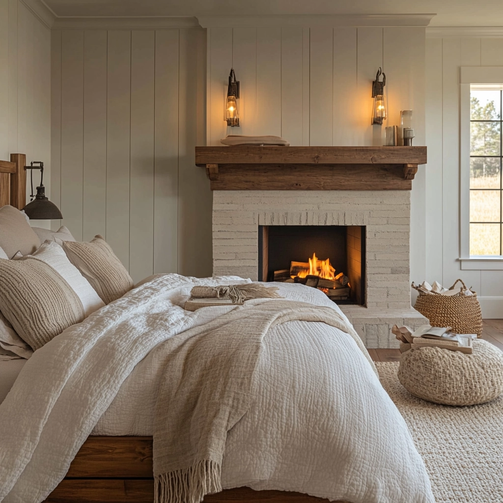 farmhouse bedroom with fireplace 3
