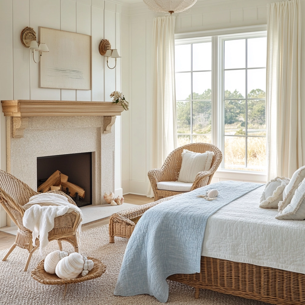 farmhouse bedroom with fireplace 32