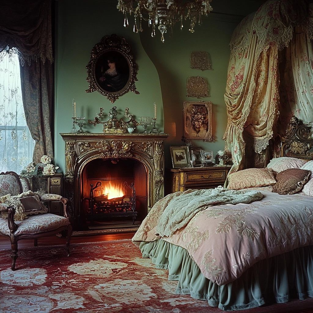 farmhouse bedroom with fireplace 33