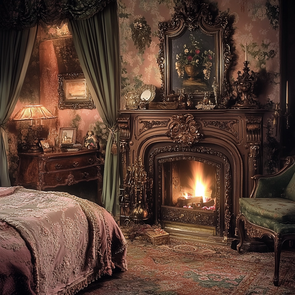 farmhouse bedroom with fireplace 35
