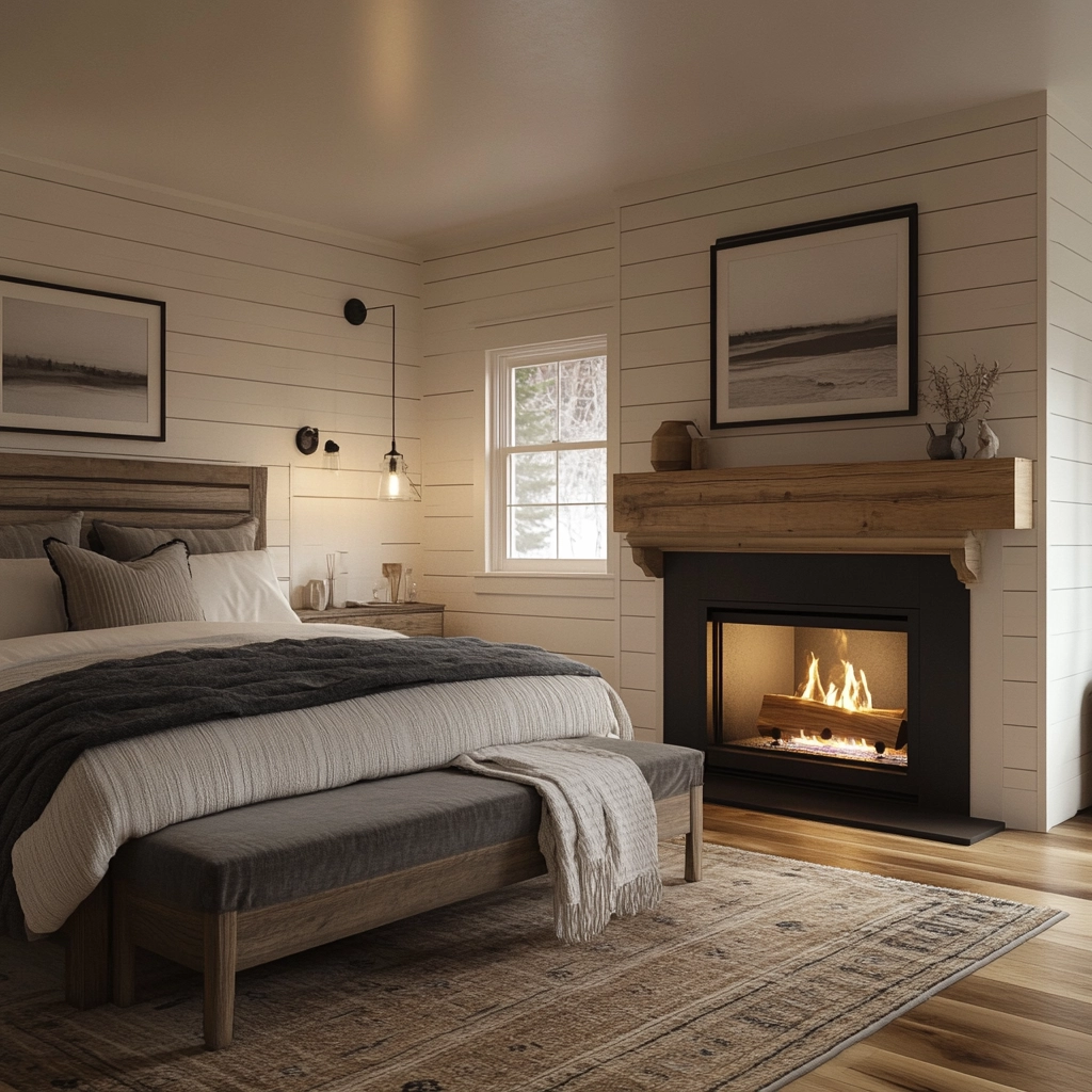 farmhouse bedroom with fireplace 42