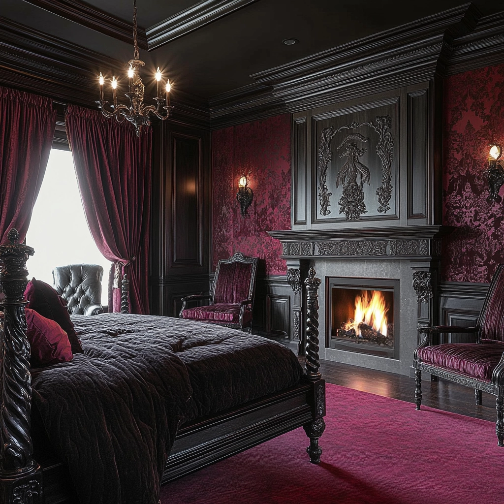 farmhouse bedroom with fireplace 45
