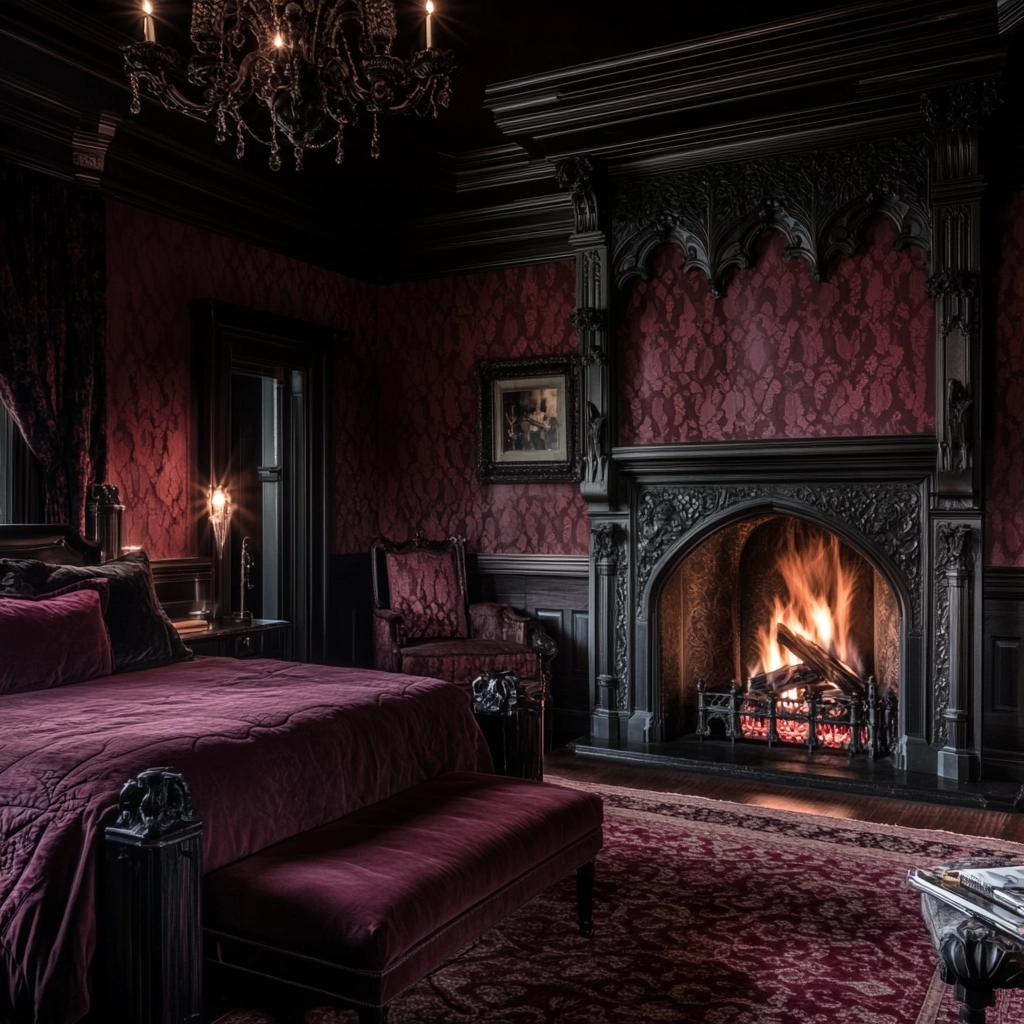 farmhouse bedroom with fireplace 46