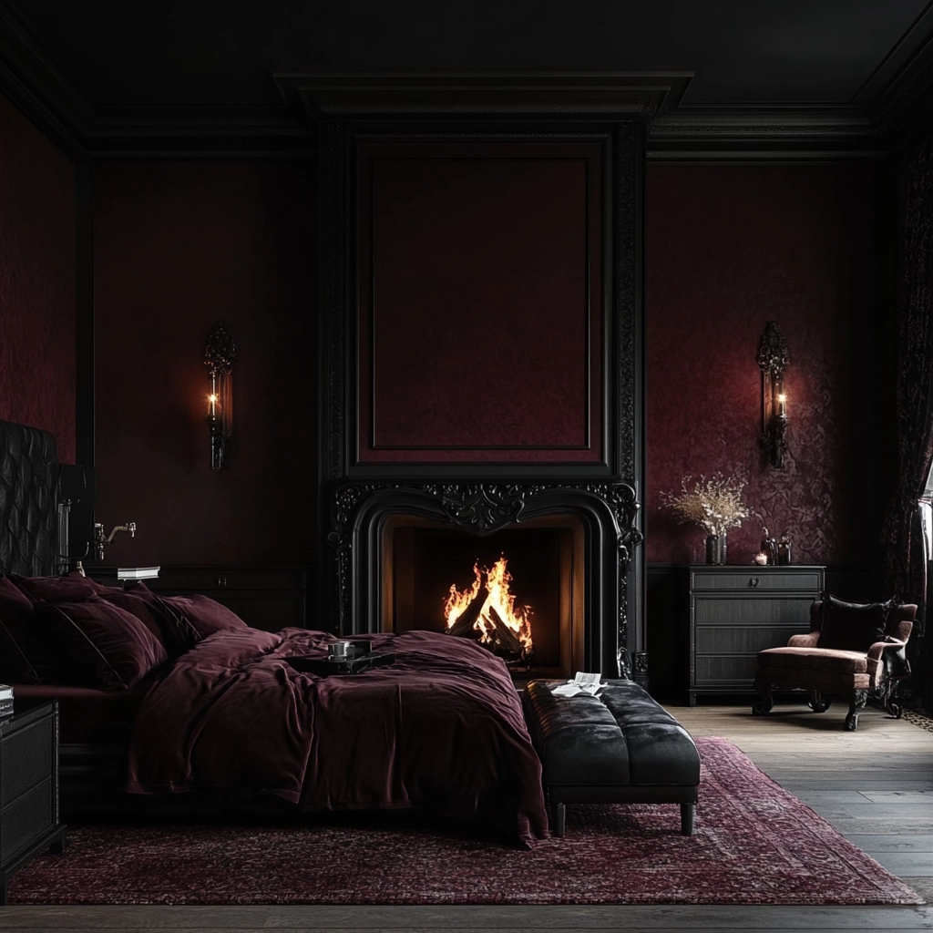 farmhouse bedroom with fireplace 47