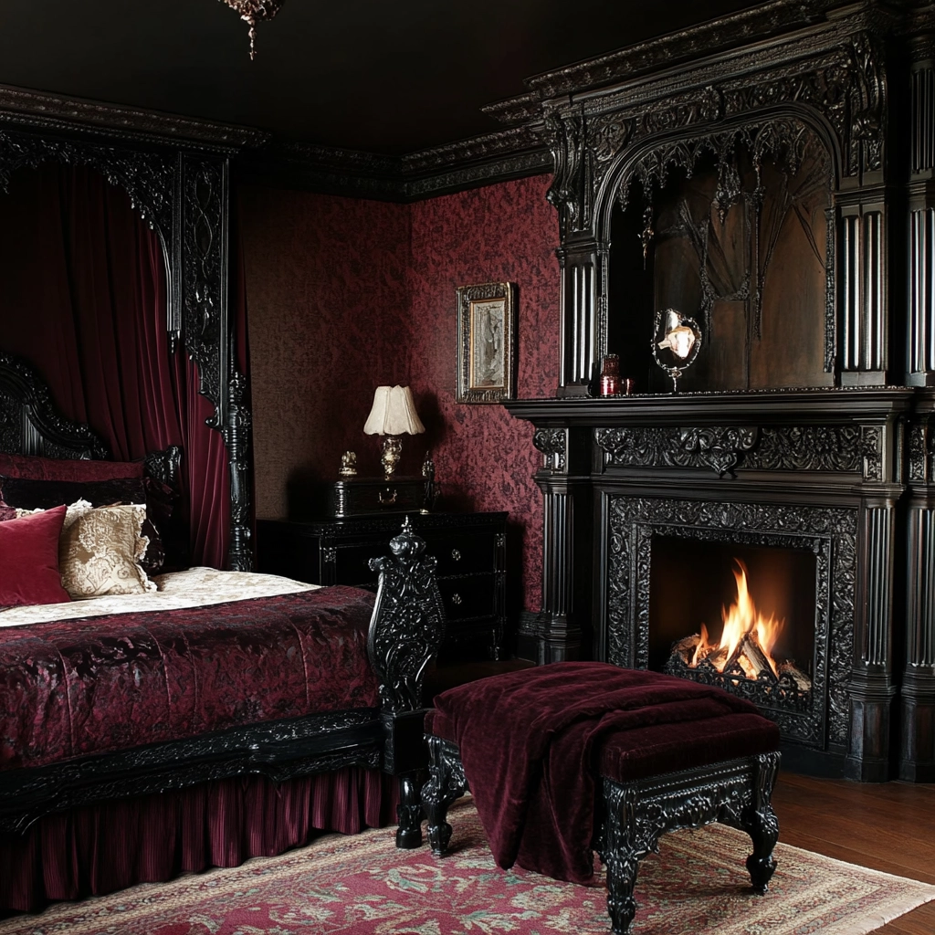 farmhouse bedroom with fireplace 48
