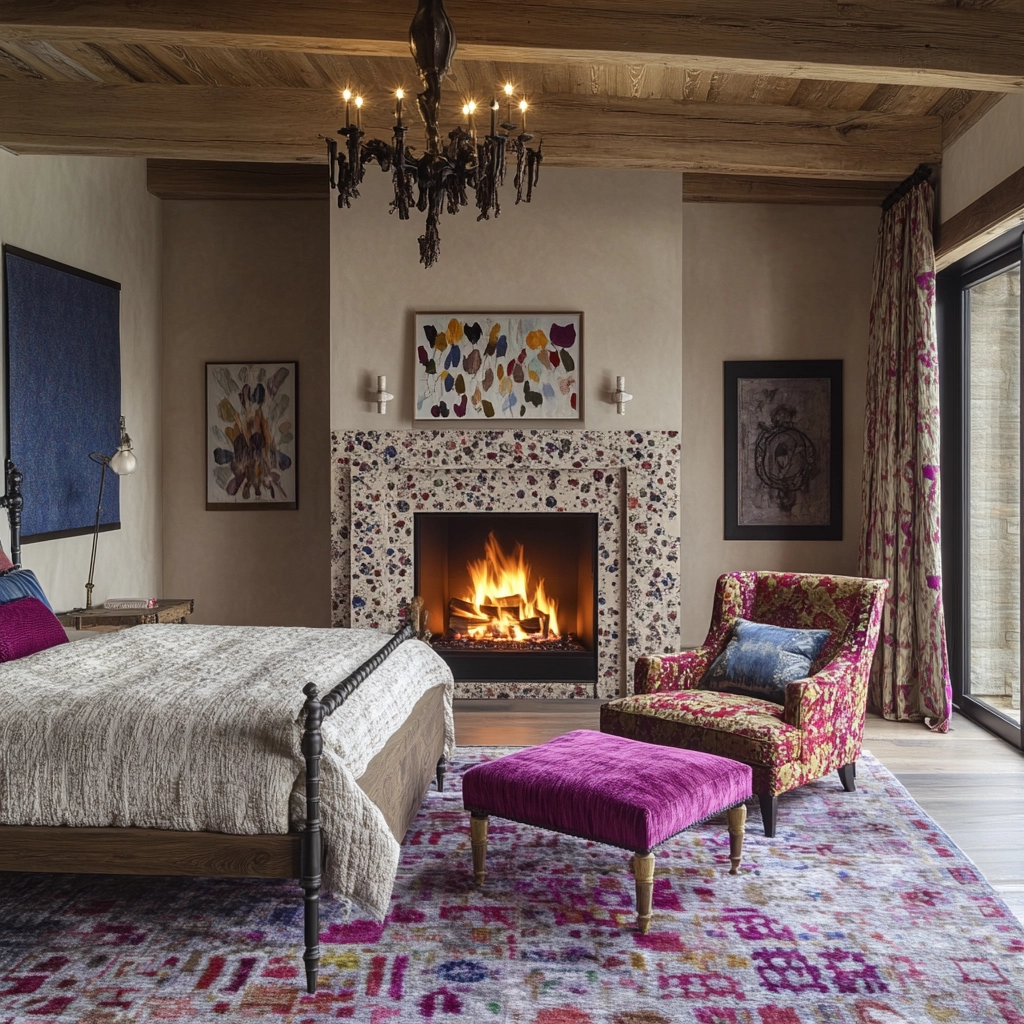 farmhouse bedroom with fireplace 50