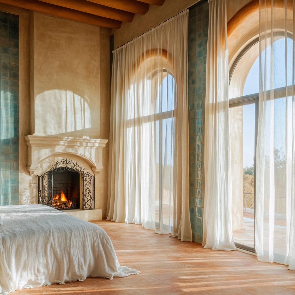 farmhouse bedroom with fireplace 53