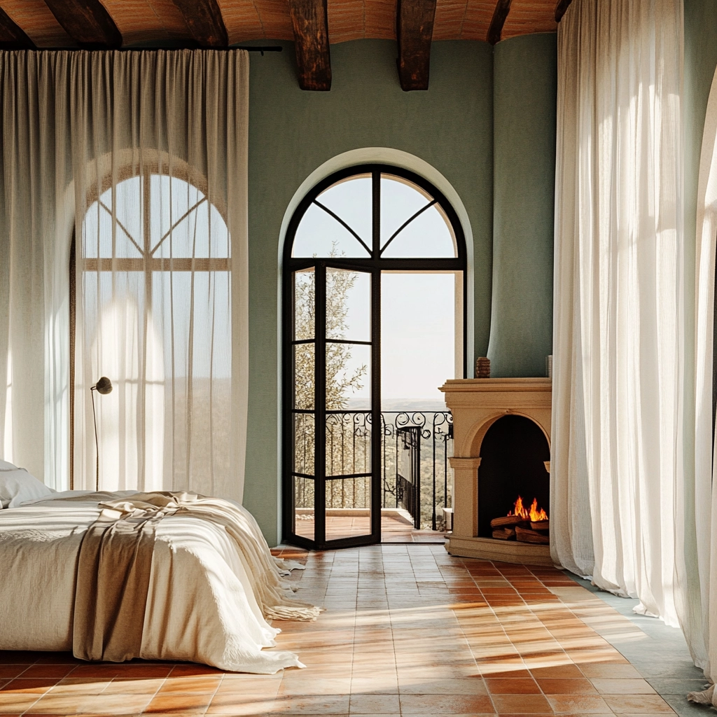 farmhouse bedroom with fireplace 54