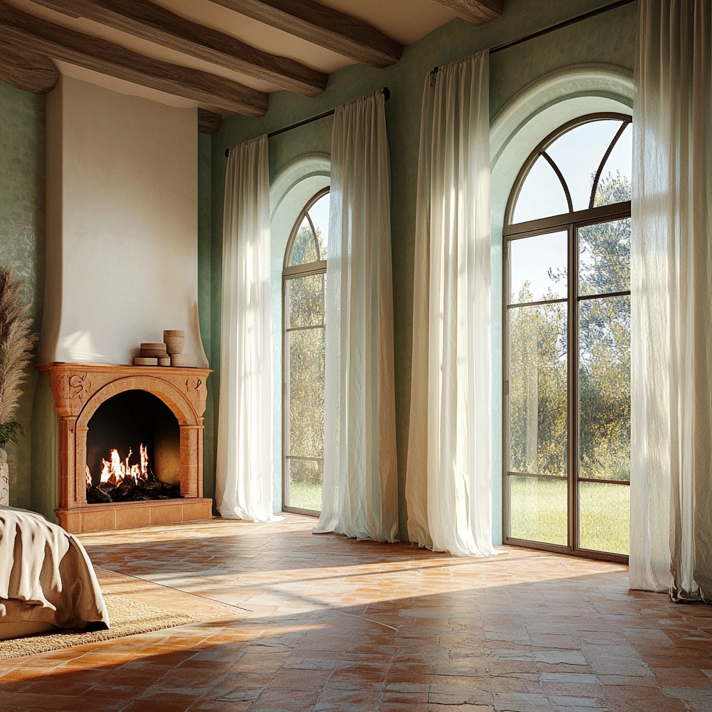 farmhouse bedroom with fireplace 55