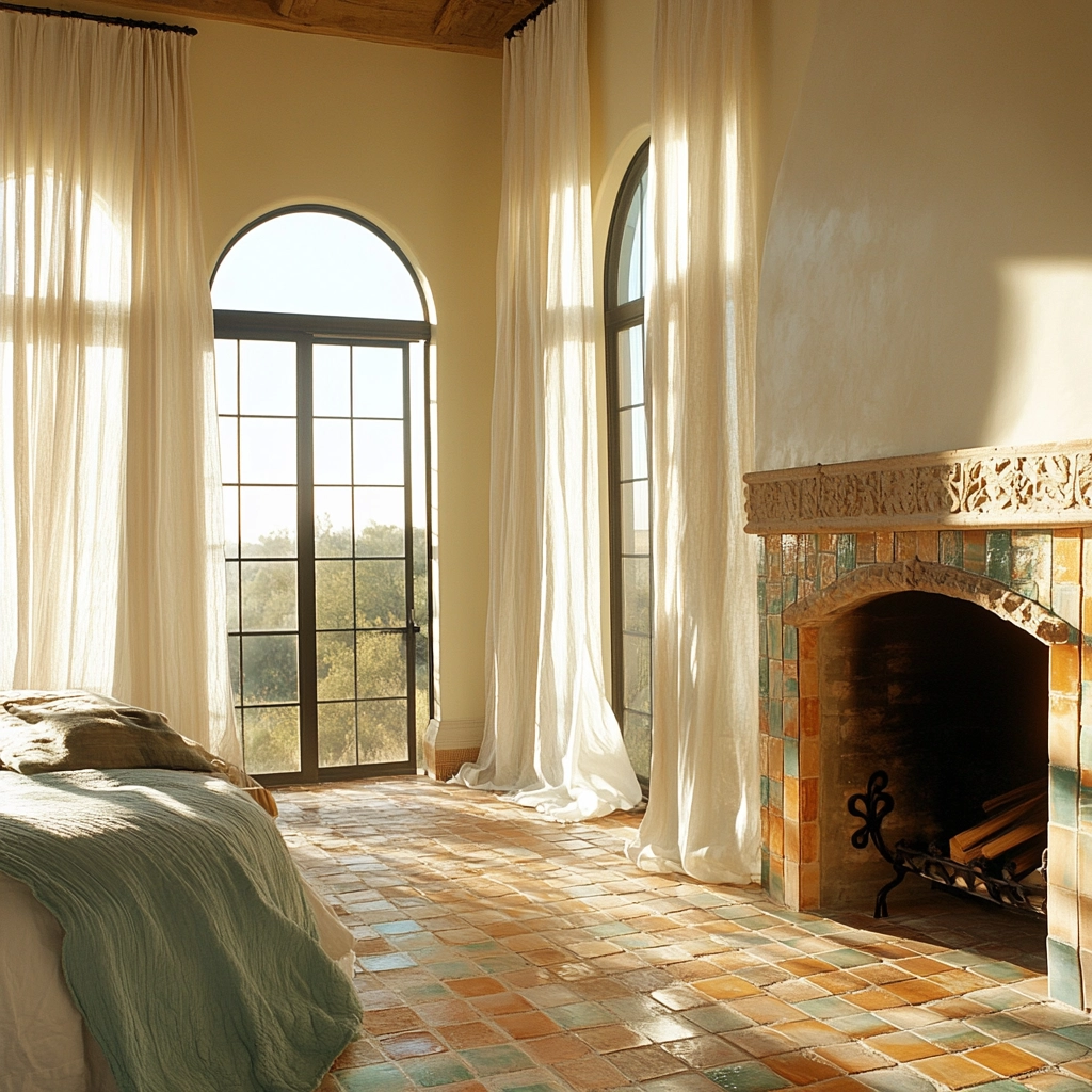 farmhouse bedroom with fireplace 56