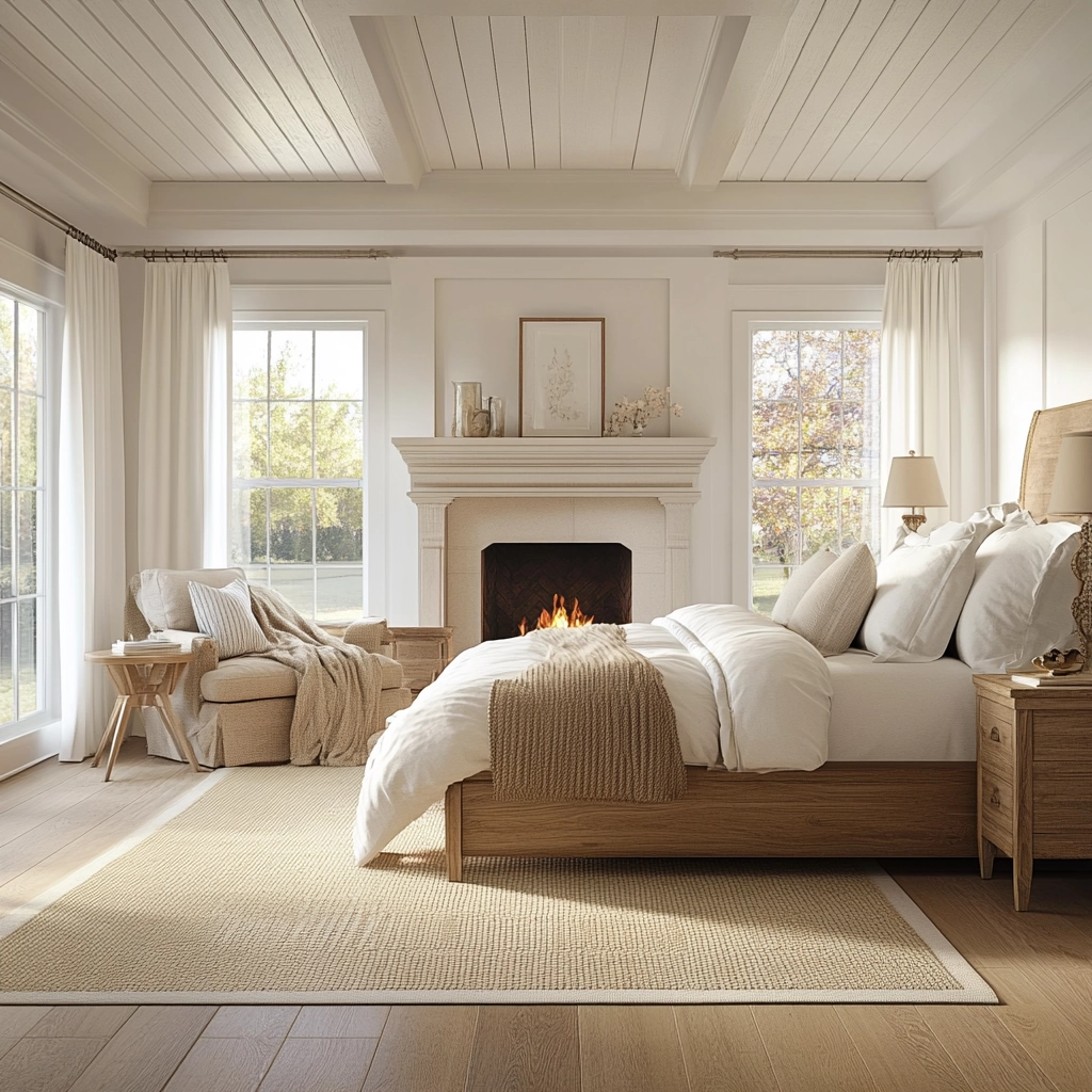 farmhouse bedroom with fireplace 62