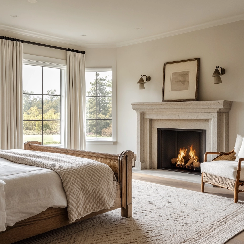 farmhouse bedroom with fireplace 63
