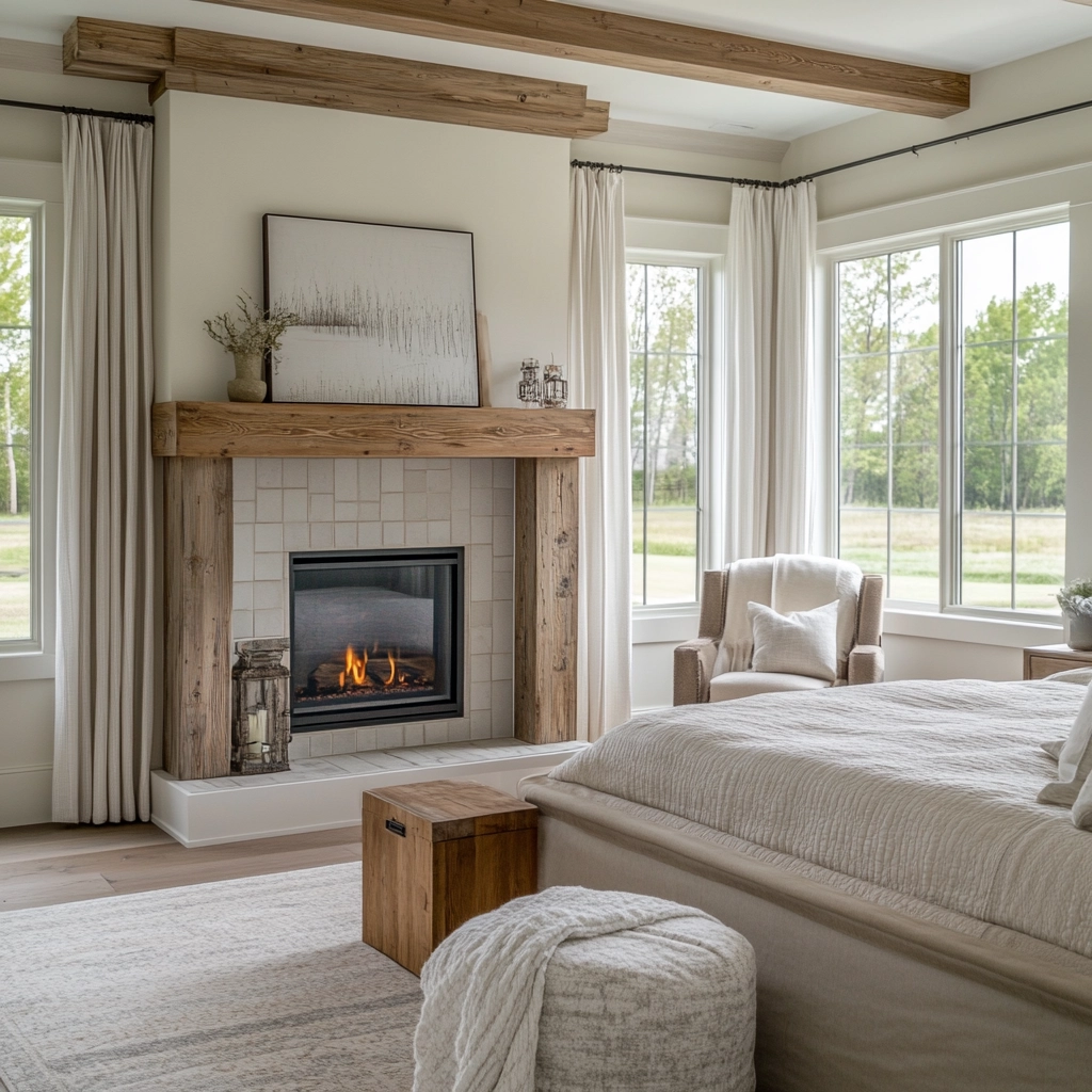 farmhouse bedroom with fireplace 64