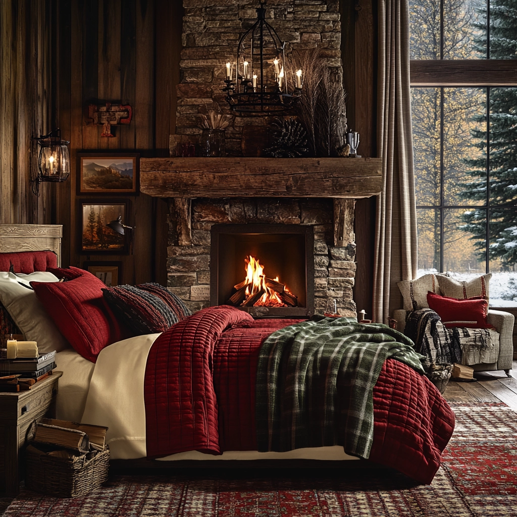 farmhouse bedroom with fireplace 66