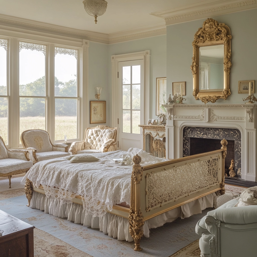 farmhouse bedroom with fireplace 69