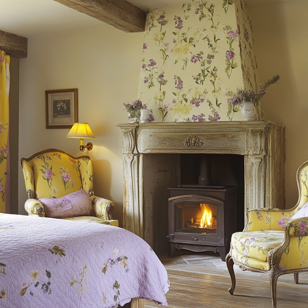 farmhouse bedroom with fireplace 73