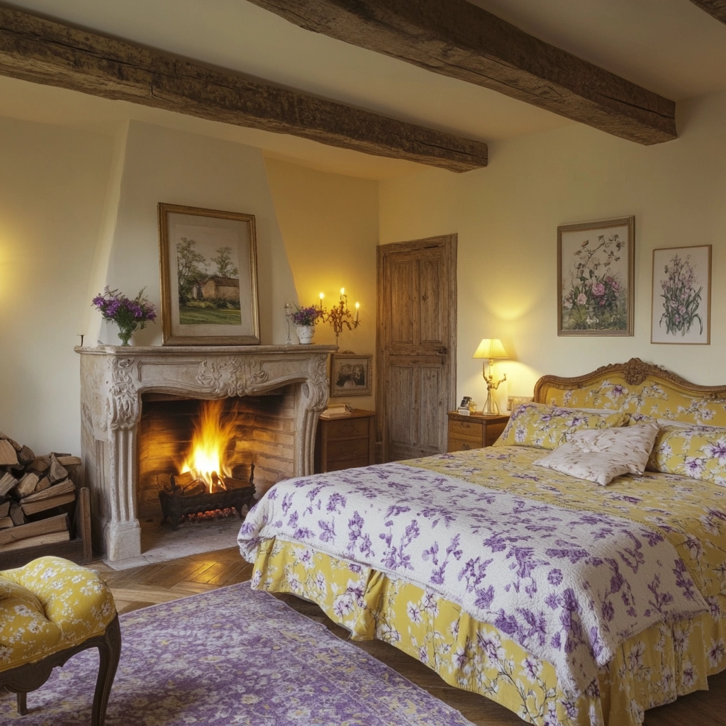 farmhouse bedroom with fireplace 74
