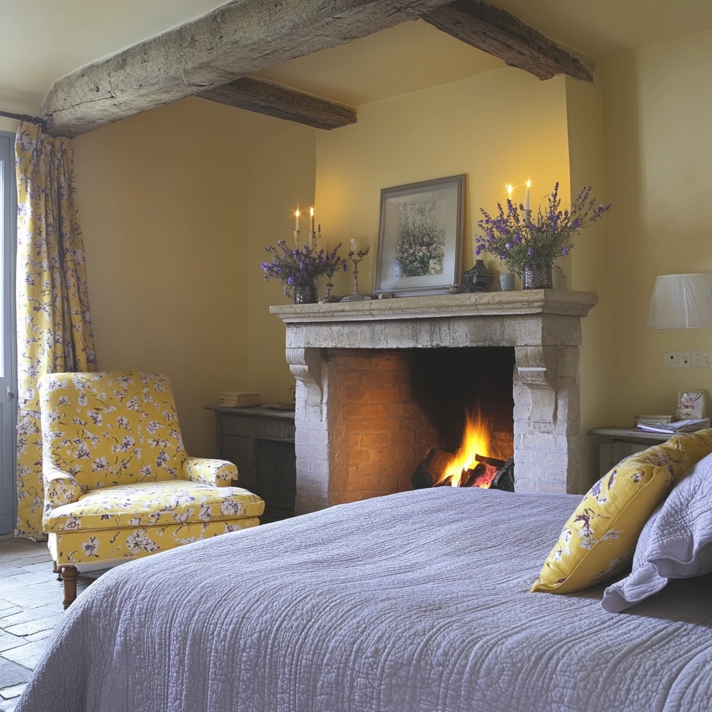 farmhouse bedroom with fireplace 76