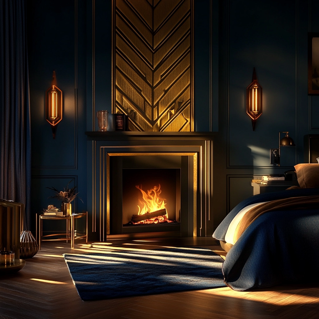farmhouse bedroom with fireplace 78