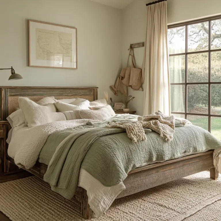 farmhouse green bedroom 1