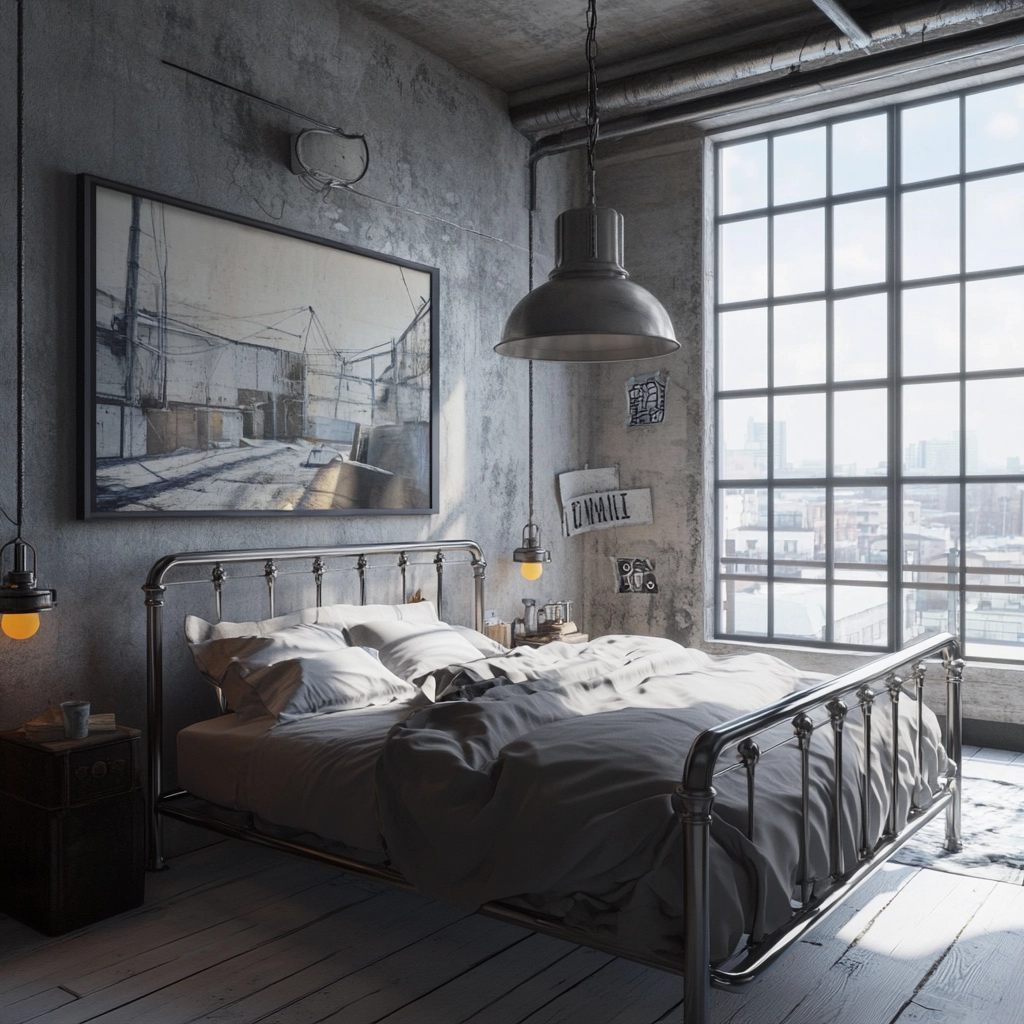 farmhouse industrial bedroom 36