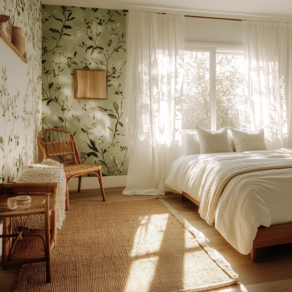 farmhouse wallpaper bedroom 38
