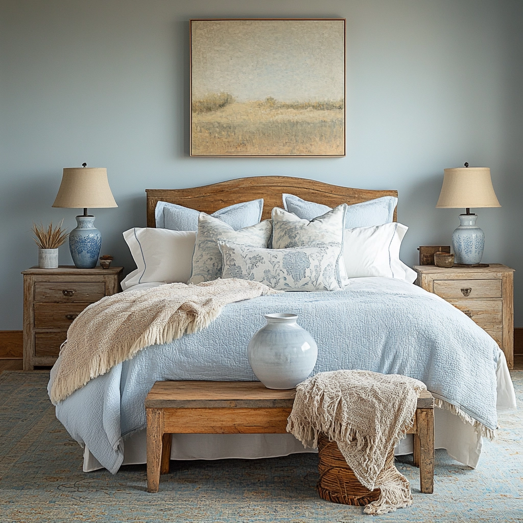 light blue farmhouse bedroom 70