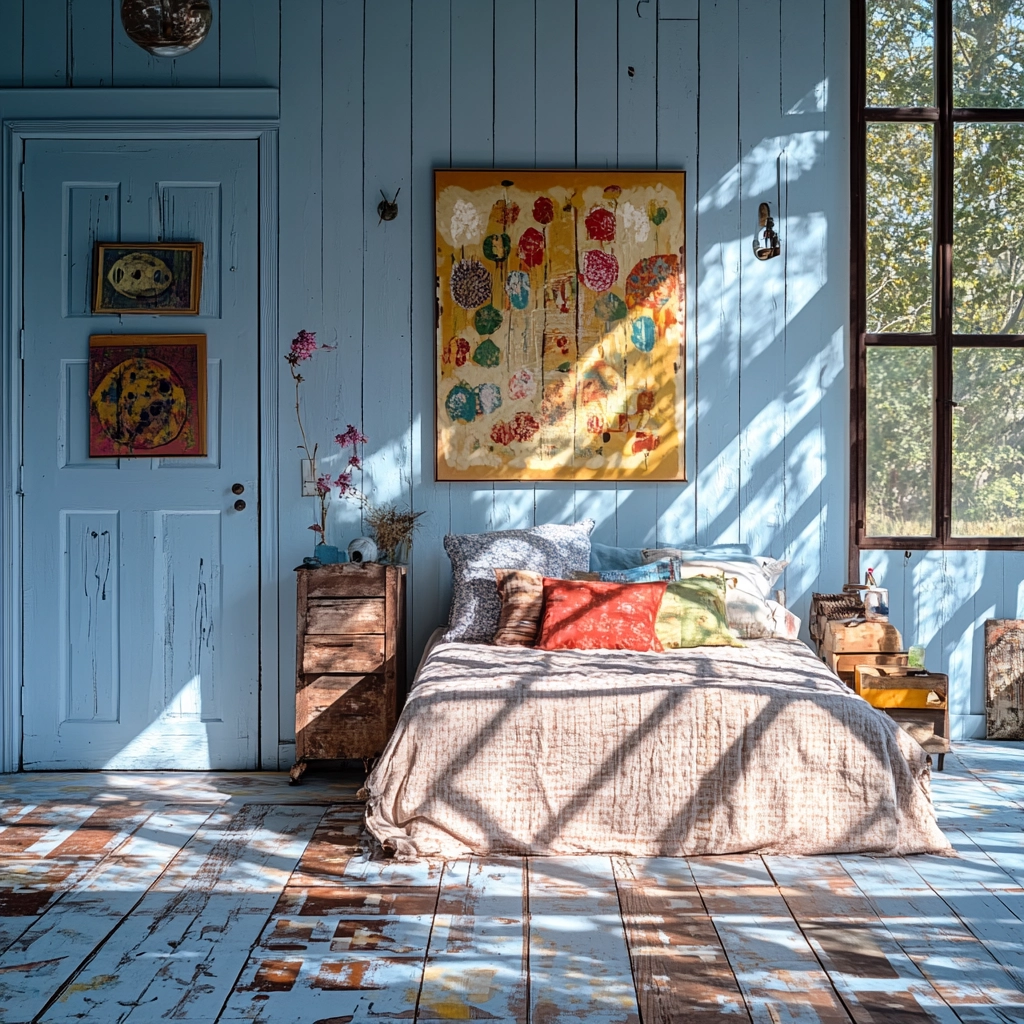 light blue farmhouse bedroom 80