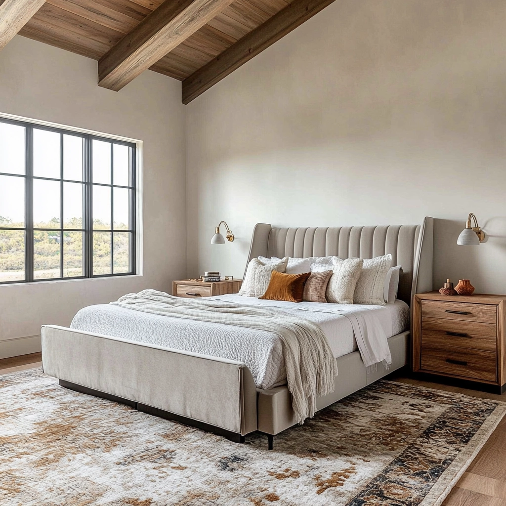 modern farmhouse bedroom master suite vaulted ceilings 26