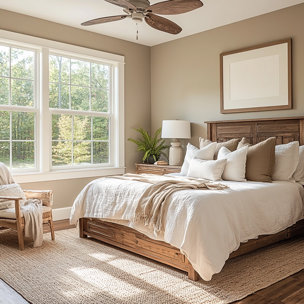 modern farmhouse bedroom master suite vaulted ceilings 3