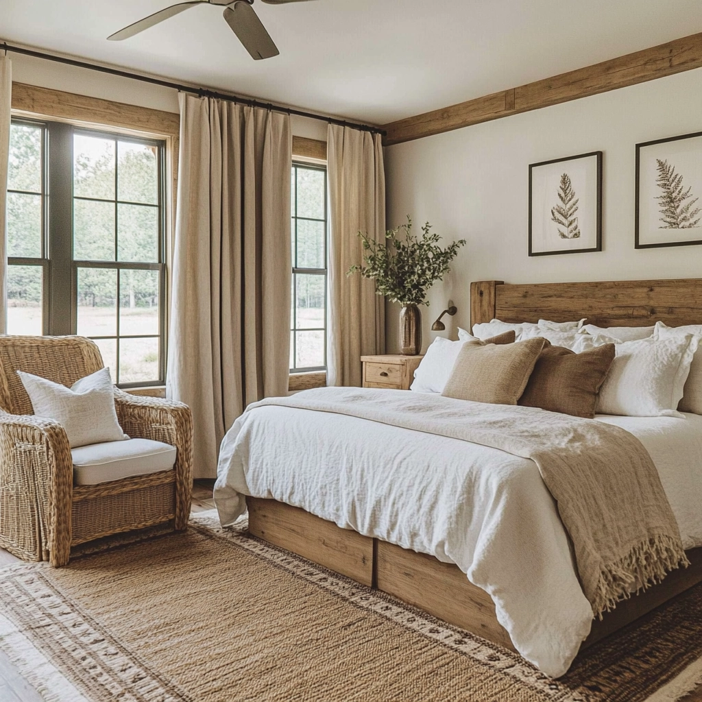 modern farmhouse bedroom master suite vaulted ceilings 4