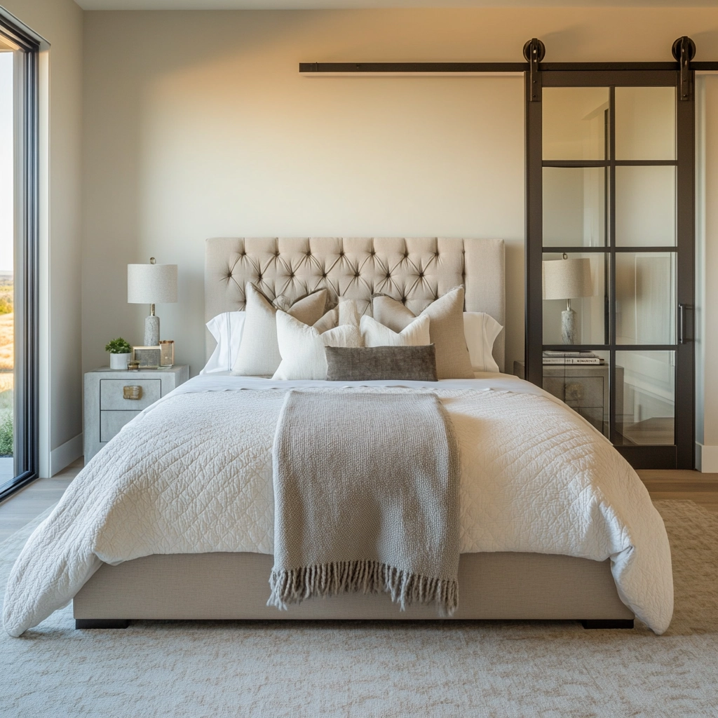 modern farmhouse bedroom master suite vaulted ceilings 8