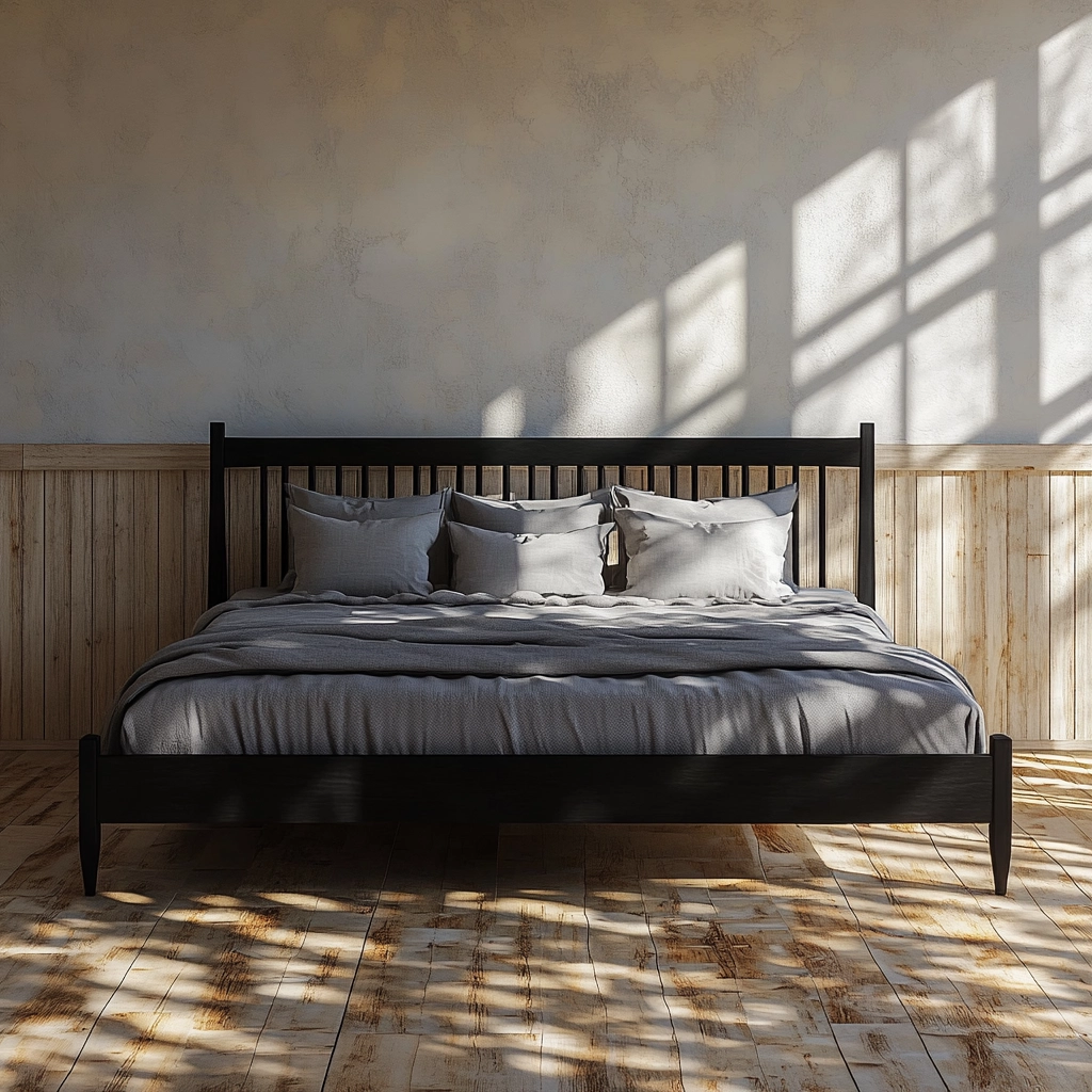 modern farmhouse bedroom master suite with black furniture 11