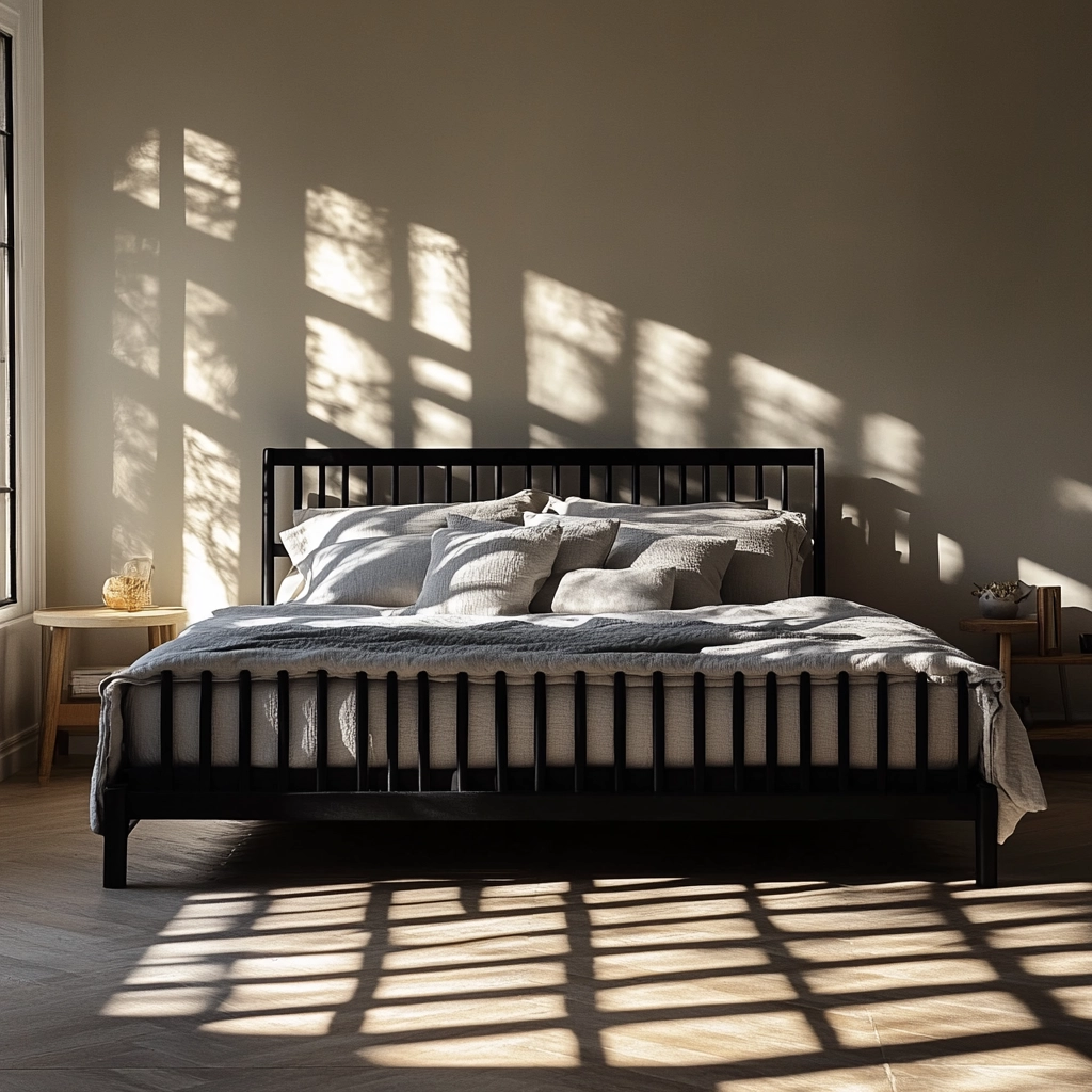 modern farmhouse bedroom master suite with black furniture 12