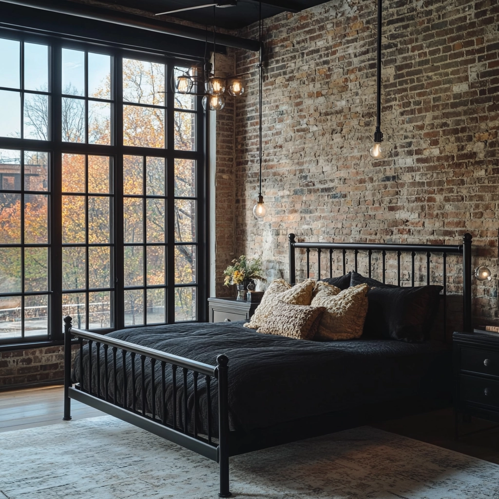 modern farmhouse bedroom master suite with black furniture 13