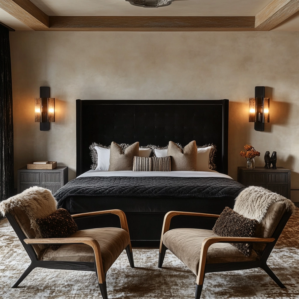 modern farmhouse bedroom master suite with black furniture 21